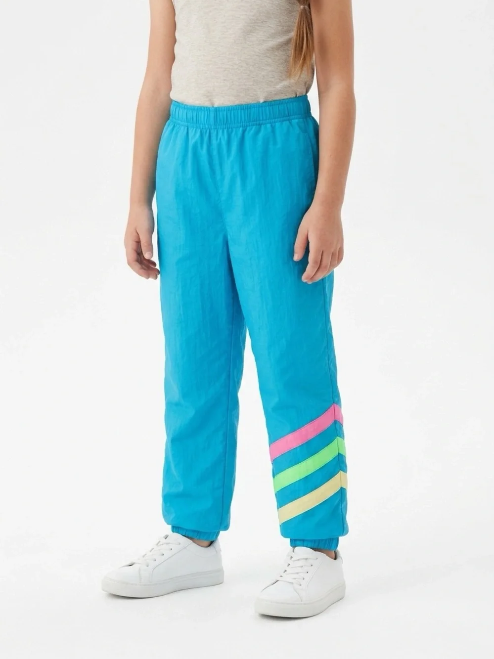 Vintage 80s 90s Windbreaker Track Pants Neon Stripe Nylon Blue 4T